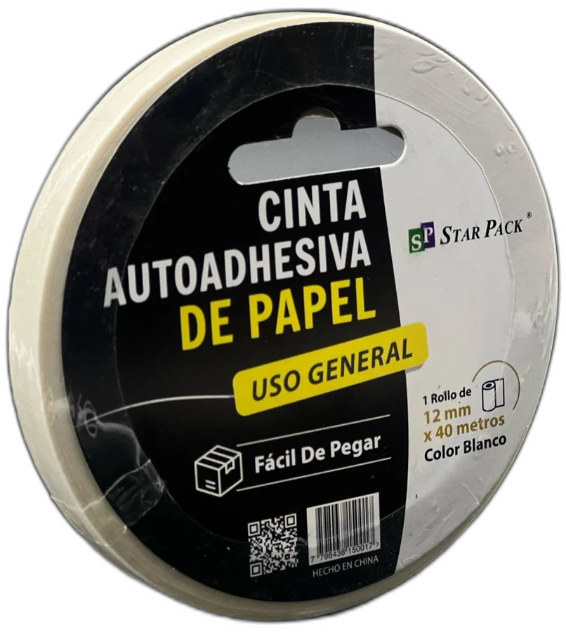 Cinta de papel blanca 12 mm, caja cerrada de 72 rollos